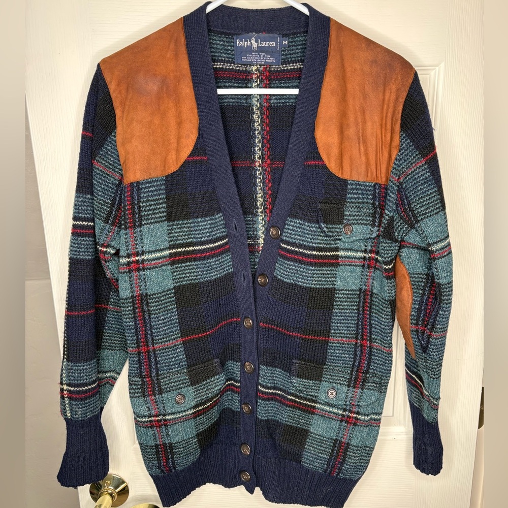 Polo Ralph Lauren Suede Patched Wool Cardigan